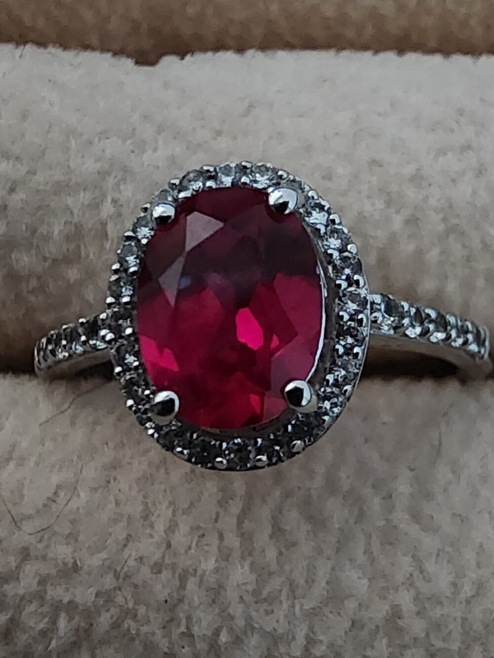 Elegant .925 Silver Ring with Deep Pink Oval Gemstone Approx Size‎ 6.5